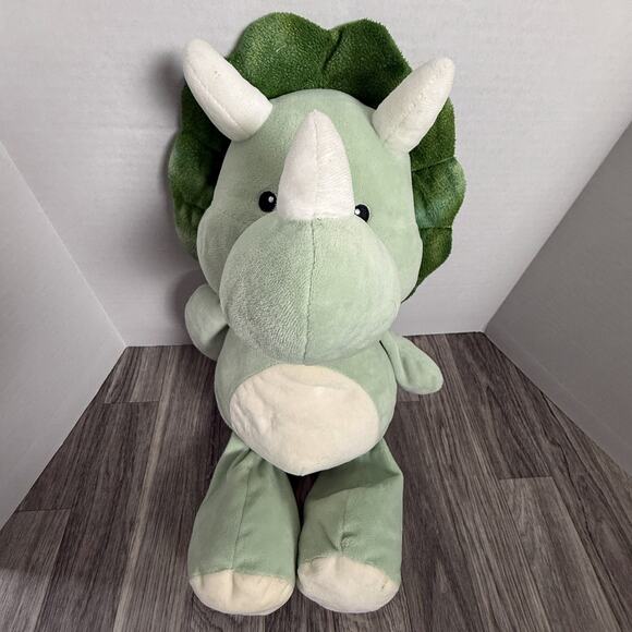 Kellytoy Triceratops Dinosaur Plush Stuffed Animal Green White Horns Cute Toy - Picture 1 of 3